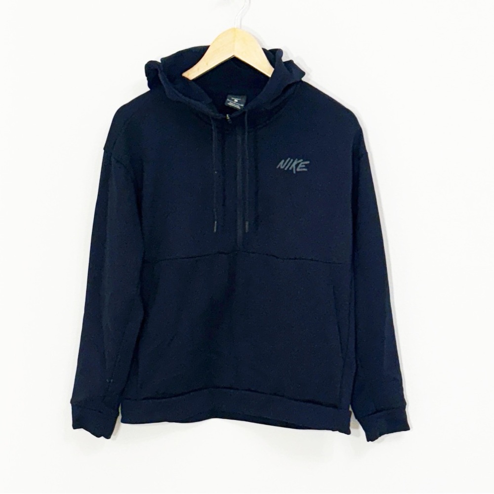 NIKE Pullover Hoodie Half Zip Black With Pouch Pocket Size Small